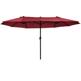 Outsunny Extra Large 15ft Patio Umbrella, Double-Sided Outdoor Umbrella with Crank Handle and Air Vents for Backyard, Deck, Pool, Market, Wine Red W2225P200608