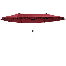 Outsunny Extra Large 15ft Patio Umbrella, Double-Sided Outdoor Umbrella with Crank Handle and Air Vents for Backyard, Deck, Pool, Market, Wine Red W2225P200608