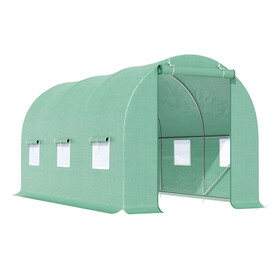 Outsunny 15' x 6' x 7' Walk-in Tunnel Greenhouse Garden Plant Growing House with Door and Ventilation Window, Green W2225P200621