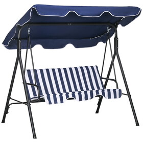 Outsunny 3-Seat Outdoor Patio Swing Chair with Removable Cushion, Steel Frame Stand and Adjustable Tilt Canopy for Patio, Garden, Poolside, Balcony, Backyard, Dark Blue W2225P200622