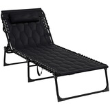 Outsunny Folding Chaise Lounge Set with 5-level Reclining Back, Outdoor Lounge Tanning Chair with Padded Seat, Side Pocket & Headrest for Beach, Yard, Patio, Black W2225P200623