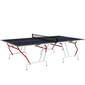 Soozier Full Size Ping Pong Table, Folds into Quarters, Portable Table Tennis Table with Net, Paddles, Balls, MDF, Charcoal Gray W2225P200632