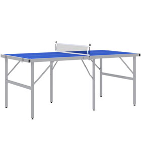 Soozier Mini Ping Pong Table Set for Outdoor and Indoor, Foldable Table Tennis Table with Net, 2 Paddles, 3 Balls, Adjustable Feet, Easy assembly, Blue W2225P200633