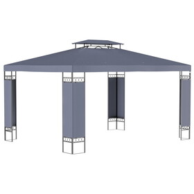 Outsunny 10' x 13' Patio Gazebo, Double Roof Outdoor Gazebo Canopy Shelter with Screen Decorate Corner Frame, for Garden, Lawn, Backyard and Deck, Gray W2225P200638