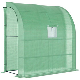 Outsunny 7' x 3' x 7' Lean to Greenhouse, Walk-in Green House, Plant Nursery with 2 Roll-up Doors and Windows, PE Cover and 3 Wire Shelves, Green W2225P200639