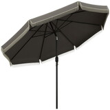 Outsunny 9ft Patio Umbrella with Push Button Tilt and Crank, Ruffled Outdoor Market Table Umbrella with Tassles and 8 Ribs, for Garden, Deck, Pool, Dark Gray W2225P200642