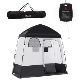 Outsunny Shower Tent, Pop Up Privacy Shelter for Camping, Dressing Changing Room, Portable Instant Outdoor Shower Tent Enclosure w/ 2 Rooms, Shower Bag, Floor and Carrying Bag, Black W2225P200644