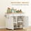 HOMCOM Kitchen Island with Storage, Farmhouse Rolling Kitchen Island Cart on Wheels with Drawer, 2 Cabinets, Rubberwood Top, Spice Rack, Towel Racks and 2 Hooks, Distressed White W2225P200645