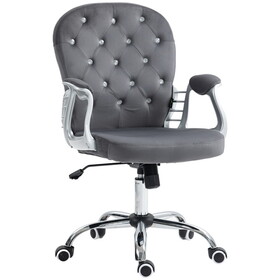 Vinsetto Velvet Home Office Chair, Button Tufted Desk Chair with Padded Armrests, Adjustable Height and Swivel Wheels, Dark Gray W2225P200646