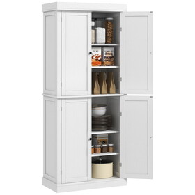 HOMCOM 72.5" Freestanding Kitchen Pantry Cabinet, Tall Storage Cabinet with 4 Doors and 2 Adjustable Shelves for Dining Room, White Wood Grain W2225P200648