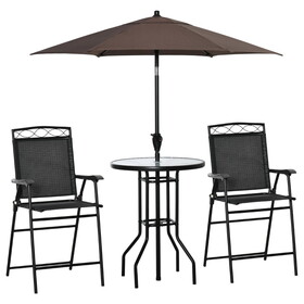 Outsunny 4 Piece Outdoor Patio Dining Furniture Set, 2 Folding Chairs, Adjustable Angle Umbrella, Wave Textured Tempered Glass Dinner Table, Black W2225P200652