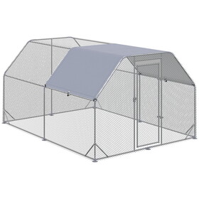 PawHut Large Chicken Coop Metal Chicken Run with Waterproof and Anti-UV Cover, Flat Shaped Walk in Fence Cage Hen House for Outdoor and Yard Farm Use, 1" Tube Diameter, 9.2' x 12.5' x 6.4'