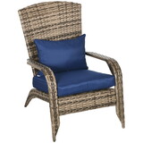 Outsunny Patio Wicker Adirondack Chair, Outdoor All-Weather Rattan Fire Pit Chair w/ Soft Cushions, Tall Curved Backrest and Comfortable Armrests for Deck or Garden, Dark Blue W2225P200656