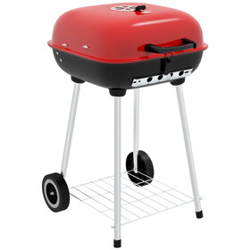 Outsunny Portable Charcoal Grill with Bottom Shelf, BBQ Smoker with Wheels and Adjustable Vents on Lid for Picnic Camping Backyard Cooking, Black W2225P200659