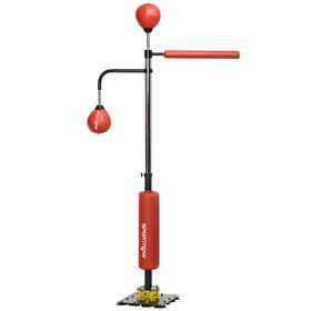 Soozier 4'7"-6'8" Boxing Bag Stand with Speed Bag and Reaction Bar Challenge, Reflex Bag Boxing Training Equipment with Suction Cups and Shock-absorbing System, Red W2225P200661