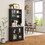HOMCOM Kitchen Pantry Cabinet, 72" Freestanding Storage Cabinet with Hutch, Large Countertop, Glass Doors and Adjustable Shelves, Microwave Cabinet, Coffee Bar Cabinet for Dining Room, Black