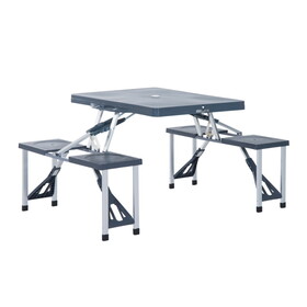 Outsunny Folding Picnic Table with Seats and Umbrella Hole, Portable Camping Chairs Set, 4-Seat, Aluminum Frame, Dark Gray W2225P200672