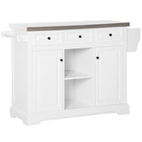 HOMCOM Rolling Kitchen Island with Storage, Kitchen Cart with Stainless Steel Top, Spice Rack & Drawers, White W2225P200673