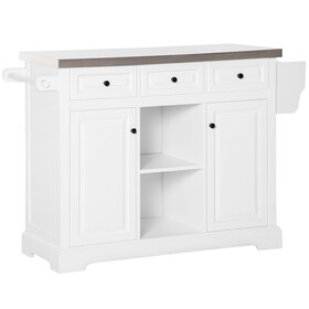 HOMCOM Rolling Kitchen Island with Storage, Kitchen Cart with Stainless Steel Top, Spice Rack & Drawers, White W2225P200673