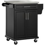 HOMCOM Kitchen Island on Wheels, Rolling Kitchen Cart with Stainless Steel Countertop, Drawer, Towel Rack and Spice Rack, Utility Storage Trolley, Black W2225P200674