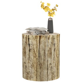 HOMCOM Tree Stump Stool, Decorative Side Table with Round Tabletop, Concrete End Table with Wood Grain Finish for Indoors and Outdoors W2225P200675