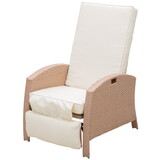 Outsunny Patio Recliner, Outdoor Reclining Chair with Flip-Up Side Table, All-Weather Wicker Metal Frame Chaise with Footrest, Cushions, Beige W2225P200684