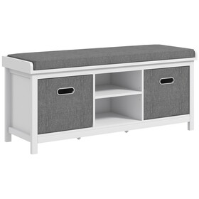 HOMCOM Shoe Bench with Cushion, Storage Bench for Entryway with Padded Seat, 2 Drawers and Adjustable Shelf for Hallway, Living Room, Bedroom, White W2225P200685