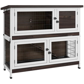 PawHut Rabbit Hutch, Outdoor 2-Tier Rabbit Cage, 46" Wooden Guinea Pig Cage with Double Removable Trays, Ramp, asphalt Roof for 1-2 Rabbits, No Screws Easy Installation, Brown W2225P200694