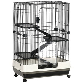 PawHut 4-Level Small Animal Cage Rabbit Hutch with Wheels, Removable Tray, Platform and Ramp for Bunny, Chinchillas, Ferret, Black W2225P200696