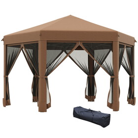 Outsunny 13' x 11' Hexagonal Pop Up Gazebo, Heavy Duty Outdoor Canopy Tent with 6 Mesh Sidewall Netting, 3-Level Adjustable Height and Strong Steel Frame, Brown W2225P200701