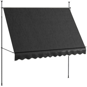 Outsunny Manual Retractable Awning, 118" Non-Screw Freestanding Patio Sun Shade Shelter with Support Pole Stand and UV Resistant Fabric, for Window, Door, Porch, Deck, Black W2225P200705
