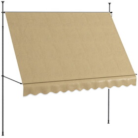 Outsunny Manual Retractable Awning, 118" Non-Screw Freestanding Patio Sun Shade Shelter with Support Pole Stand and UV Resistant Fabric, for Window, Door, Porch, Deck, Beige W2225P200706