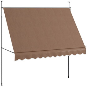 Outsunny Manual Retractable Awning, 118" Non-Screw Freestanding Patio Sun Shade Shelter with Support Pole Stand and UV Resistant Fabric, for Window, Door, Porch, Deck, Coffee W2225P200707