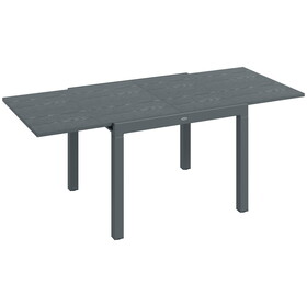 Outsunny Extendable Outdoor Dining Table, 41"- 83" Aluminum Frame Patio Table with Wood Effect Steel Top, Rectangle Expandable Patio Table for 6-8, Dark Gray W2225P200709