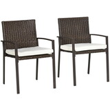 Outsunny 2 Piece PE Rattan Outdoor Dining Chairs with Cushion, Patio Wicker Dining Chair Set with Backrest, Armrests for Patio, Deck, Garden, Cream White W2225P200714