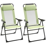 Outsunny Folding Patio Chairs Set of 2, Outdoor Deck Chair with Adjustable Sling Back, Camping Chair with Removable Headrest for Garden, Backyard, Lawn, Green W2225P200725