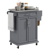 HOMCOM Kitchen Island on Wheels, Rolling Kitchen Cart with Stainless Steel Countertop, Drawer, Towel Rack and Spice Rack, Utility Storage Trolley, Gray W2225P200726