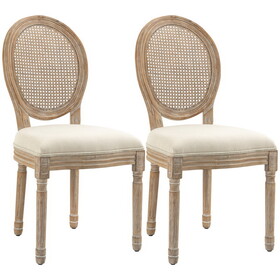 HOMCOM French-Style Upholstered Dining Chair Set, Armless Accent Side Chairs with Rattan Backrest and Linen-Touch Upholstery, Set of 2, Cream White W2225P200749