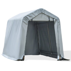 Outsunny 6' x 8' Carport Portable Garage, Heavy Duty Storage Tent, Patio Storage Shelter w/ Anti-UV PE Cover and Double Zipper Doors, for Motorcycle Bike Garden Tools, Light Gray W2225P200751
