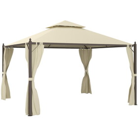 Outsunny 10' x 12' Steel Outdoor Patio Gazebo with Polyester Privacy Curtains, Two-Tier Roof for Air, Large Design W2225P200753