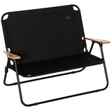 Outsunny Double Folding Camping Chair, Loveseat for 2 Adults, Portable Camping Couch with Wood Armrest & Cupholders, for Backpacking, Beach, Sports Travel, Black W2225P200756