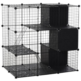 PawHut Pet Playpen Small Animal Cage 56 Panels with Doors, Ramps and Storage Shelf for Rabbit, Kitten, Chinchillas, Guinea Pig and Ferret W2225P200757