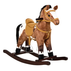Qaba Kids Metal Plush Ride-on Rocking Horse Chair Toy with Realistic Sounds - Dark Brown/White W2225P200760