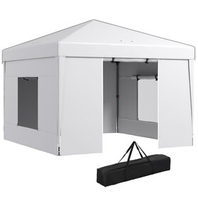 Outsunny 9.7' x 9.7' Pop Up Canopy with Sidewalls, Portable Canopy Tent with 2 Mesh Windows, Reflective Strips, Carry Bag for Events, Outdoor Party, Vendor Canopy, White W2225P200768