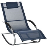 Outsunny Zero Gravity Rocking Chair Outdoor Chaise Lounge Chair Recliner Rocker with Detachable Pillow and Durable Weather-Fighting Fabric for Patio, Deck, Pool, Navy Blue W2225P200769