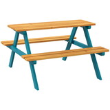 Outsunny Kids Picnic Table Set with Wooden Table, Outdoor Bench Set with Seating for 4 Kids Ages 3-8 Years Old for Patio Garden, Easy Installation, Outdoor Indoor Use, Natural Wood W2225P200773