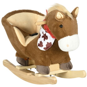 Qaba Baby Rocking Horse, Riding Horse, Plush Animal Rocker with Realistic Sound, Pedals for Ages 18-36 Months, Brown W2225P200777