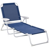 Outsunny Folding Chaise Lounge, Outdoor Sun Tanning Chair, 4-Position Reclining Back, Armrests, Metal Frame and Mesh Fabric for Beach, Yard, Patio, Blue W2225P200778