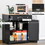 HOMCOM Sideboard with Solid Wood Countertop, Modern Kitchen Storage Cabinet, Coffee Bar Cabinet with 2 Drawers, Doors and Adjustable Shelf, Black W2225P200788