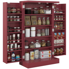 HOMCOM 41" Kitchen Pantry Storage Cabinet, Freestanding Kitchen Cabinet with 12 Door Shelves, Double Doors, 5-tier Shelving and Adjustable Shelves, Painted Red W2225P200791